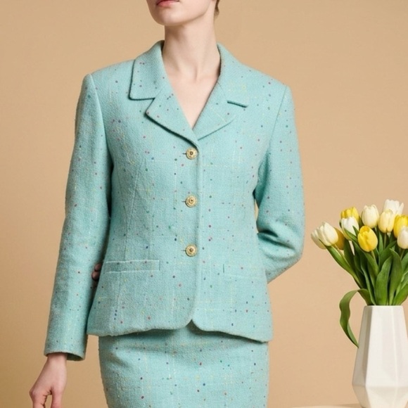 Lilly Pulitzer Jackets & Blazers - vintage Lilly Pulitzer blazer light-blue turquoise wool jacket, fleck pattern